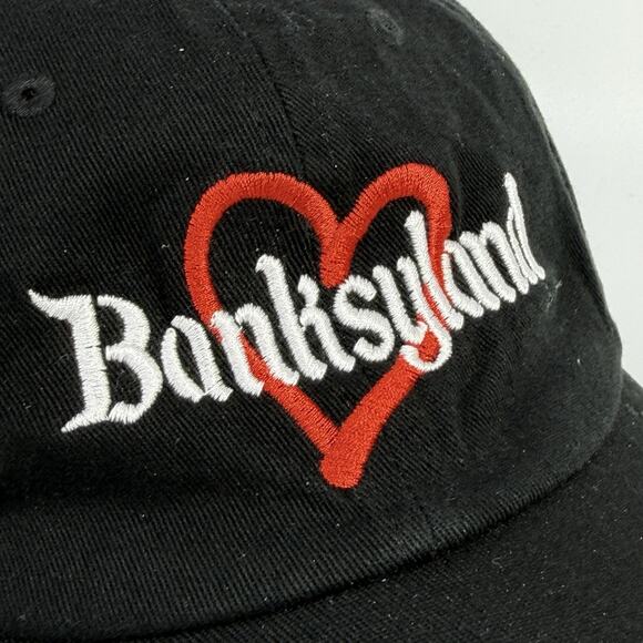 Black Banksyland Adjustable Hat Cap Embroidered Cotton Red Heart Banksy main image 7